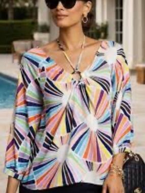 Trina Turk Amorita Silk Halter Tie Blouse Print S